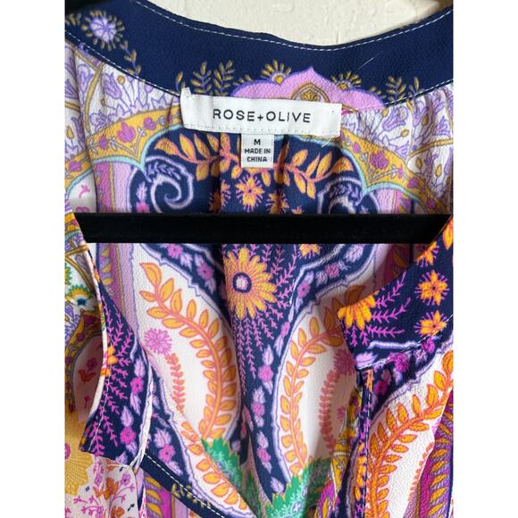 Rose + Olive Abstract Colorful Tassle Ties Sleeveless V-Neck Artsy Top M 6-10 - Picture 2 of 3